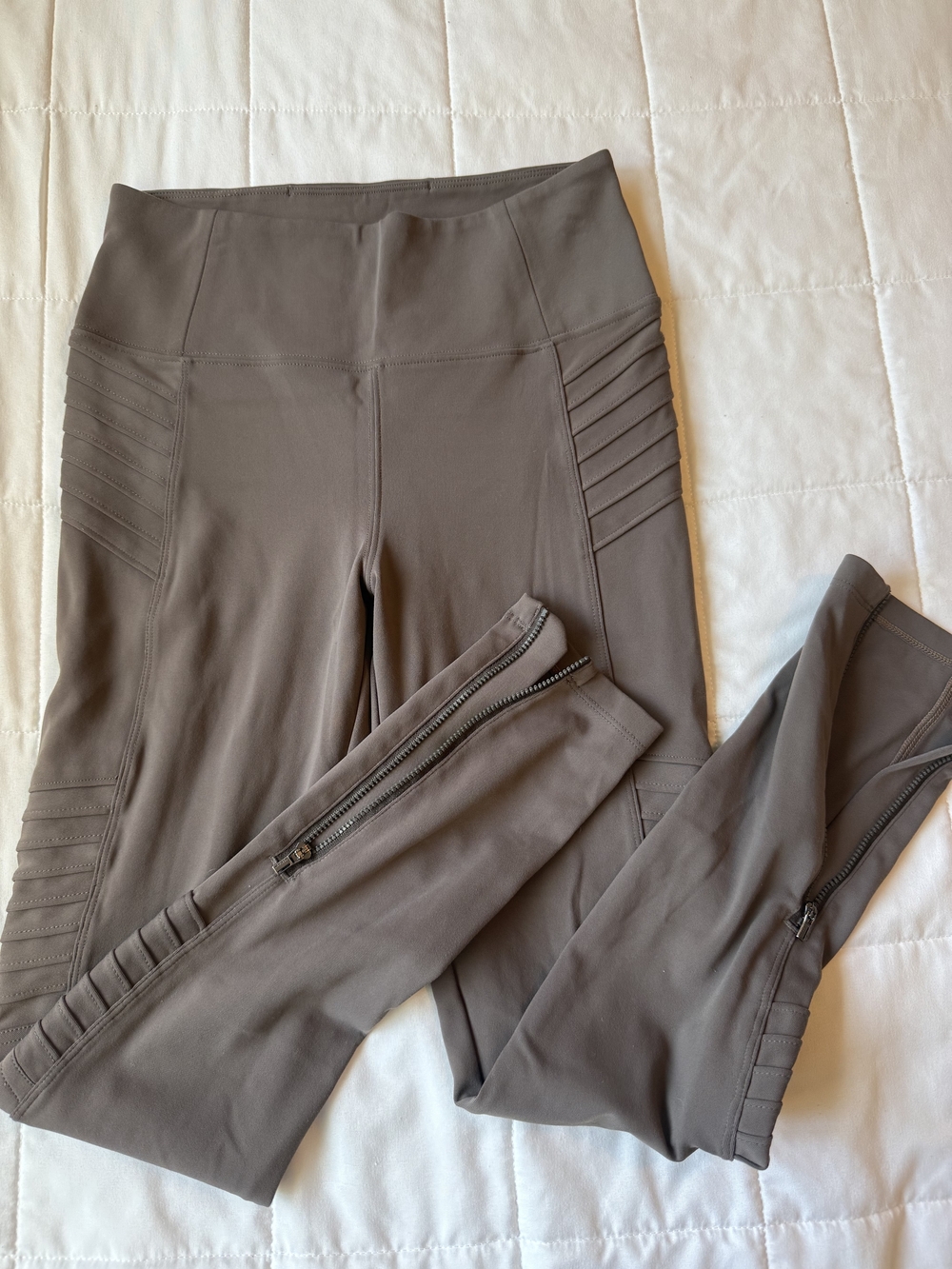 Athleta Moto-Detail High-Rise Leggings in Taupe